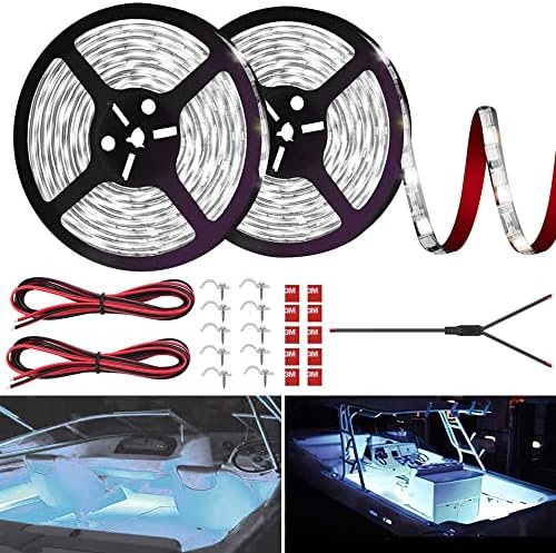 LED Boat Strip Lights, 32.8FT Marine Pontoon Led Lights, Waterproof Boat Interior Light, Under Gunnel Lights, Boat Deck Light, Night Fishing Lights, Good for Pontoon Bass Fishing Yacht Kayak (White)
