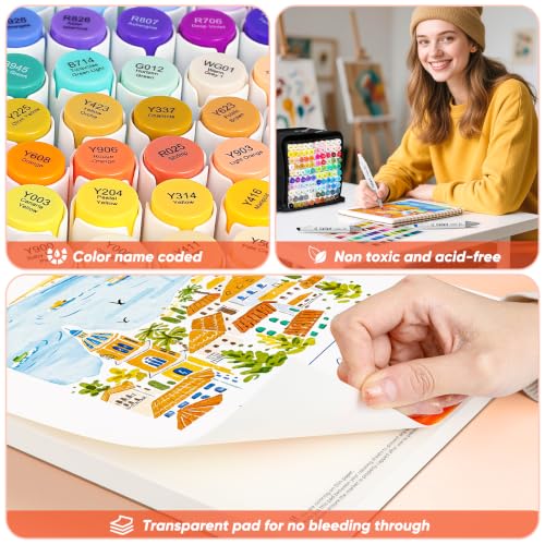Image of Caliart 121 Colors Alcohol Markers Dual Tip Art Marker Set Chisel & Fine | Permanent Colored Pens with Case for Beginners Artists Adults Coloring Book Sketch Illustration Painting School Supplies Gift