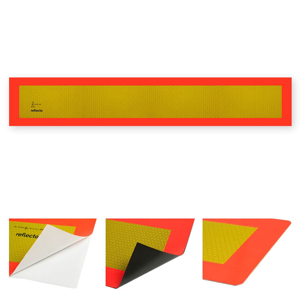 reflecto Heckmarkierung (Vollmarkierung) für Anhänger Auflieger | nach ECE 70.01 | stark reflektierend/fluoreszierend | 1130mm x 196mm | magnetisch, selbstklebend | Heckwarntafel LKW (auf Alu)