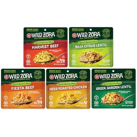 Wild Zora Organic Quinoa Bowls - Quick Prepared Meals, Instant Tasty Bowls, Pantry Staples Gluten-Free Meal with Lentils Plus 10g Olive Oil Packet - Variety (5-Pack) Cover