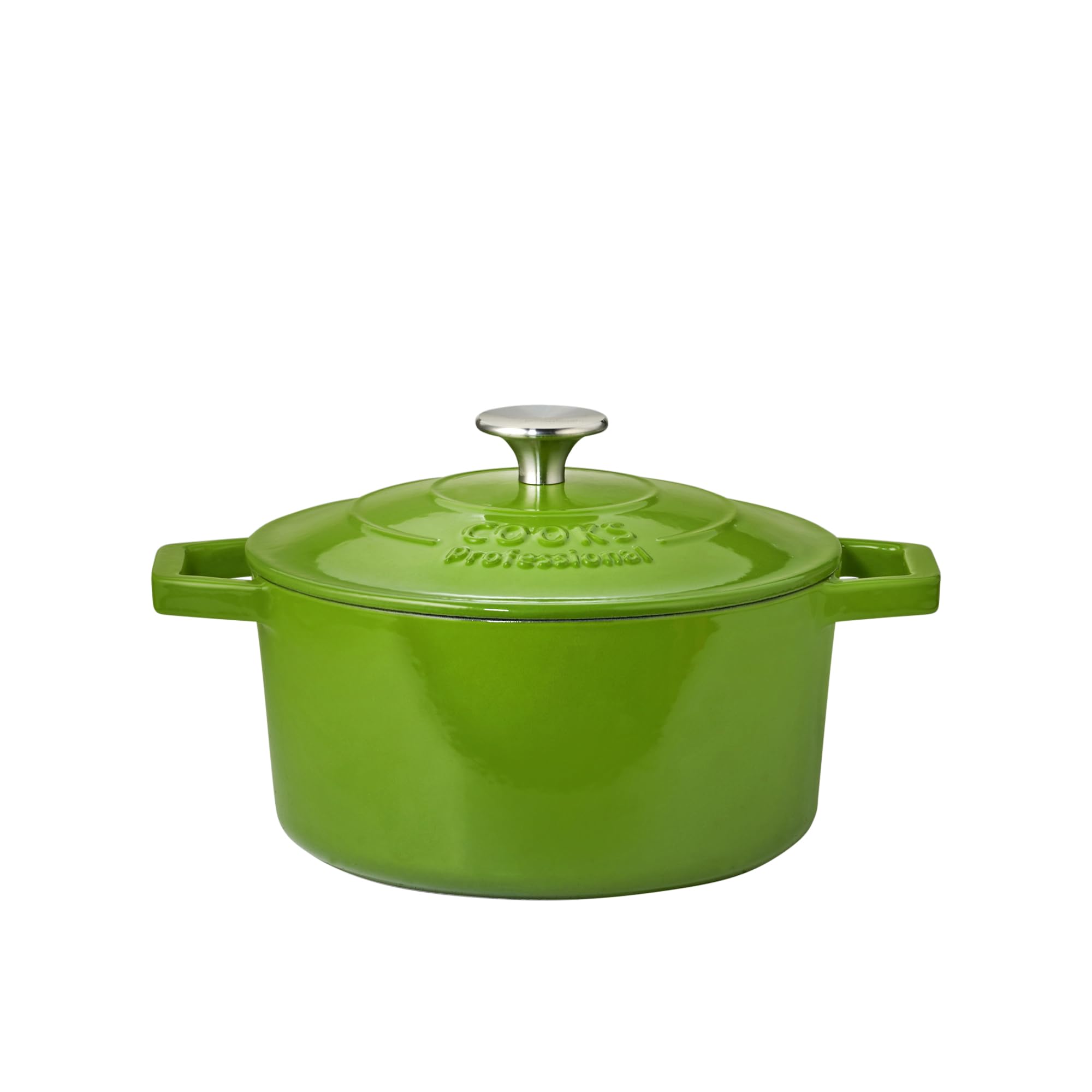 Cooks Professional 20cm Cast Iron Casserole Dish 2.8L with Lid & Handles | Colourful Modern Design Enamelled Cooking Pan Pot | Suitable For All Hobs Inc Induction | Oven & Grill Safe | Green