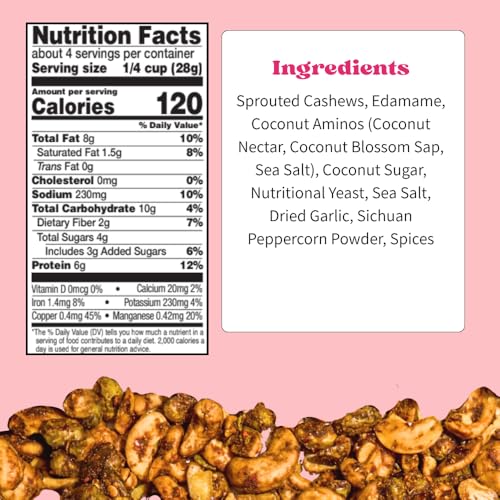 Image of Daily Crunch Sprouted Cashews and Dehydrated nuts for a Unique Crunch, Keto Friendly, Non-GMO Zero Seed Oils, Gluten Free 4oz (2 Pack, Sweet + Spicy Sichuan Cashews)