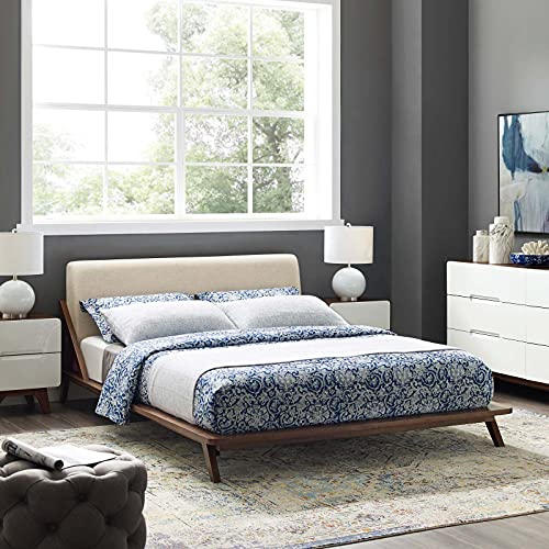 Modway Luella Upholstered Fabric Queen Sled Platform Bed Frame With Headboard In Walnut Beige #TOP6