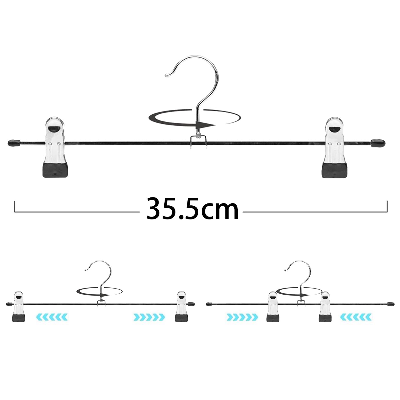 Perchas Metálicas para Pantalones 42 Unidades, 35.5cm de Largo Perchas Metal con Pinzas Clips Antideslizantes para Pantalones, Ropa Interior, Faldas, Calcetines (42 Unidades)