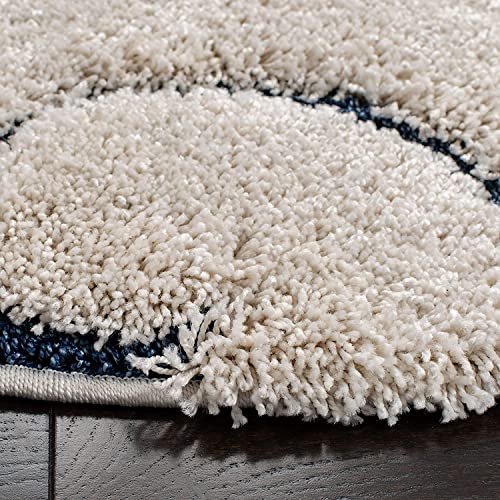Image of Handwoven Microfibre 3D Rug for Living Room (Ivory & Blue, 3 X 3 Feet (Round), Microfibre)