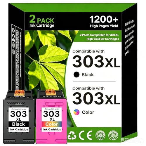 303XL Ink Cartridges High Yield Remanufactured for HP 303 303XL Ink Cartridges Black and Colour 303XL for HP Envy Inspire 7220e 7221e 7920 7920e Envy Photo 6220 6230 6234 7120 TANGO X(2 Pack)