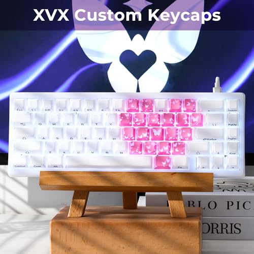 Image of HITIME XVX Butterfly Shine Through Keycaps, Love Theme Cute Custom Keycaps, Blank OEM Profile IMD Translucent Keycap, Anime Style, for MX Switches Mechanical Keyboard, Pink(Only 21 Keys