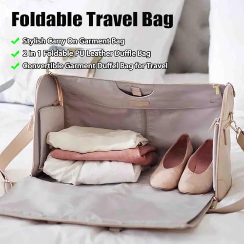 Foldable Travel Bag,Convertible Garment Duffel Bag for Travel,Stylish Carry On Garment Bag,2 in 1 Foldable PU Leather Duffle Bag (Pink)2