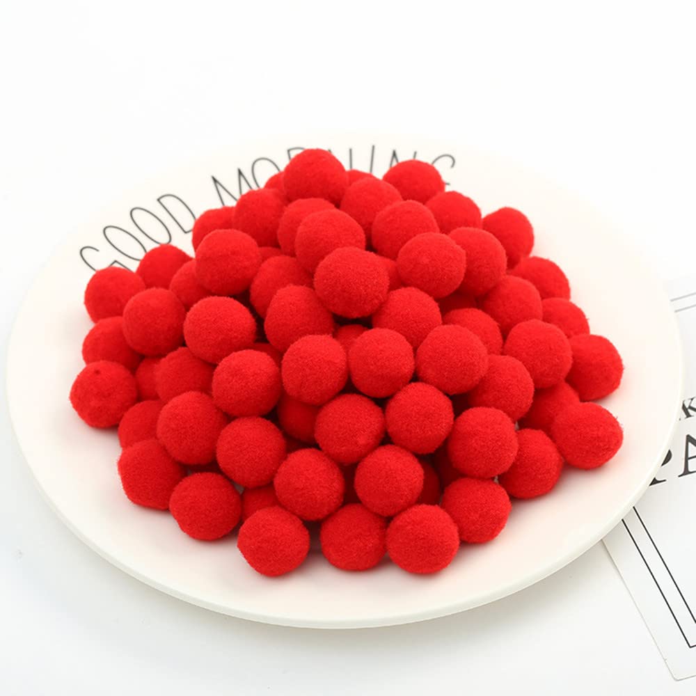 100Pcs Fluffy Assorted Pom Poms Balls for DIY Creative Crafts Decorations (3cm-red)