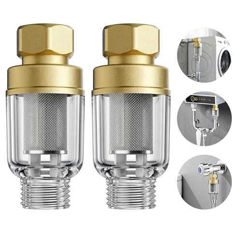 Loscarol Brass Sediment Filter, Reusable Washing Machine Water Filter, 50 Micron, Anti Scale, Anti Clothes Yellow, Traps Rust/Mud/Sand, Mini, Portable-2Pack