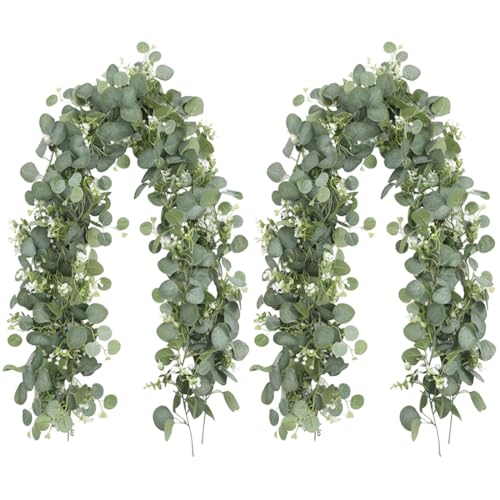 Guirnalda de eucalipto, 2 unidades, 1,8 m, planta artificial, guirnalda de flores, hiedra, decoración de comunión, verde eucalipto, para bodas, arcos, jardines, interiores y exteriores