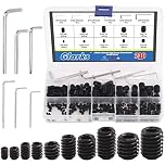 Glarks 230Pcs 10 Size 3/8x1/2''-1/8x3/16'' Internal Hex Allen Head Socket Set Screw, 12.9 Class Black Alloy Steel Hex Grub Screws Assortment Kit with 6Pcs Hex Wrenches