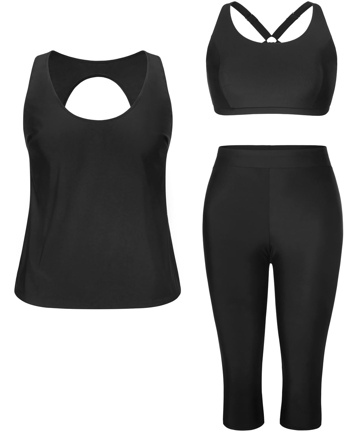 3 Piece Plus Size Swimsuits for Women Tankini Tops with Sports Bra and Swim Capris Athletic Bathing Suits-image-19