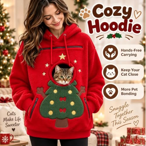 fartey Pet Pouch Hoodie for Women Christmas Fleece Hoodie Sweatshirt - image 5