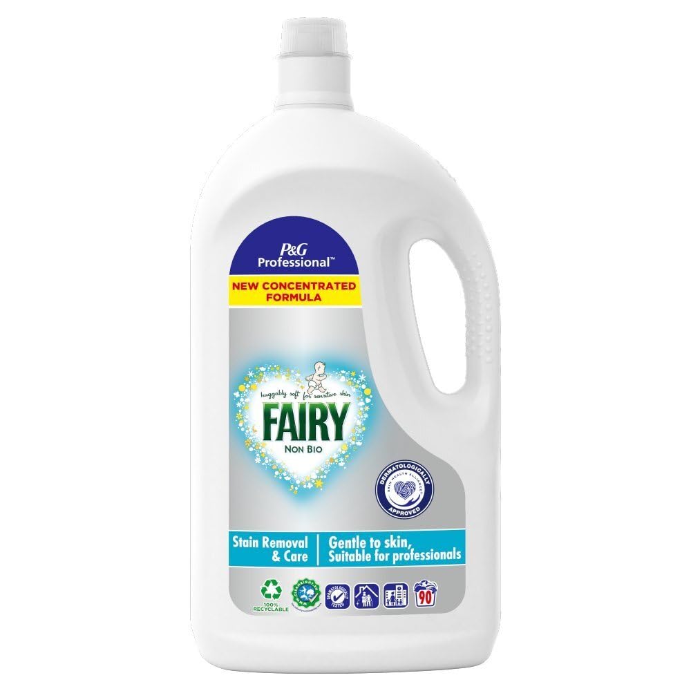 Fairy Non Bio Washing Liquid Laundry Detergent, 4.05 Litre, 90 Washes, Stain Removal for Clothes, Gentle to Skin, Suitable for Professional UseA.I.S.E. Charter for Sustainable CleaningA.I.S.E. Charter for Sustainable Cleaning