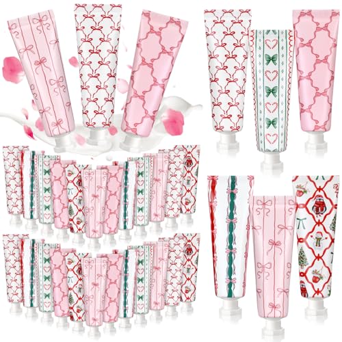 Dimsile 12 Pcs Pink Bow Hand Cream Gifts Bulk for Women Coquette Party Favors Pink Bow Mini Hand Lotion Travel Size Moisturizer Cream for Dry Cracked Hands Coquette Party Favors for Coworker