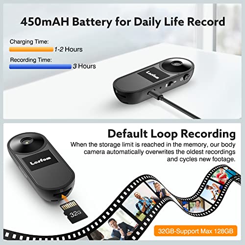 Losfom Z04 Body Worn Camera, 32G Body Mounted Camera With Upgraded Clip, Wearable Camcorder For Indoor, Outdoor #TOP2