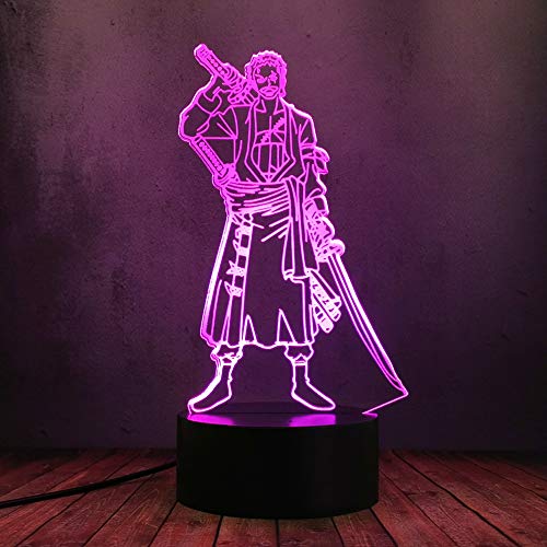 Lamchim Roronoa Zoro Figur Japanische Coole 3D-LED-Illusion Anime Ruffy 16...