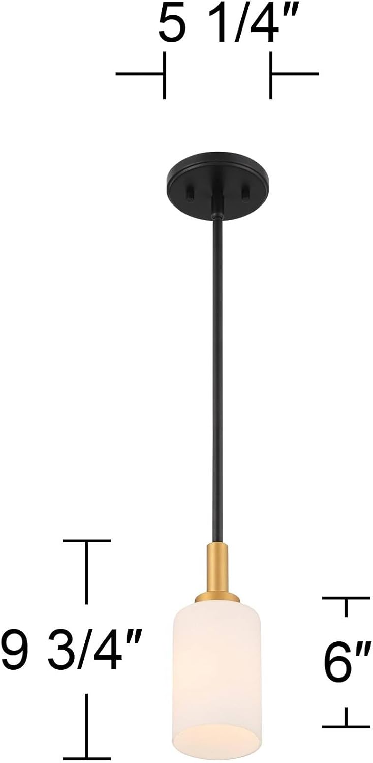 Possini Euro Design Prue Black Soft Gold Mini Pendant 5 1/4" Wide Modern White Cylinder Shade Fixture for Dining Room House Home Foyer Kitchen Entryway Bedroom Living
