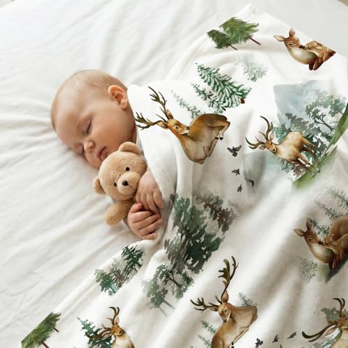 Image of Baby Blanket for Boys Girls, Baby Deer Woodland Animals Baby Blankets for Son Daughter, 30x40 inches Super Soft Fleece Blanket for Newborn Infant, Lightweight Bed Throw Nursery Blanket