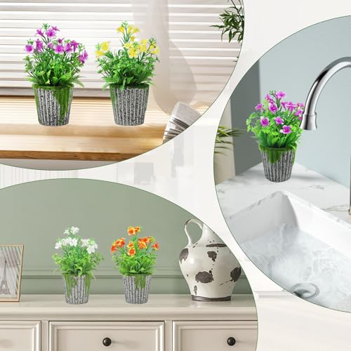Plantas artificiales decorativas pequeñas flores artificiales con maceta pack de 4 8