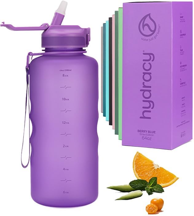 Hydracy Water Bottle with Straw and Time Marking, 2 Litre Water Bottle, BPA-Free Drinking Bottle, Leak-Proof Sports Bottle, Condensation-Free for Sports and Outdoor Use