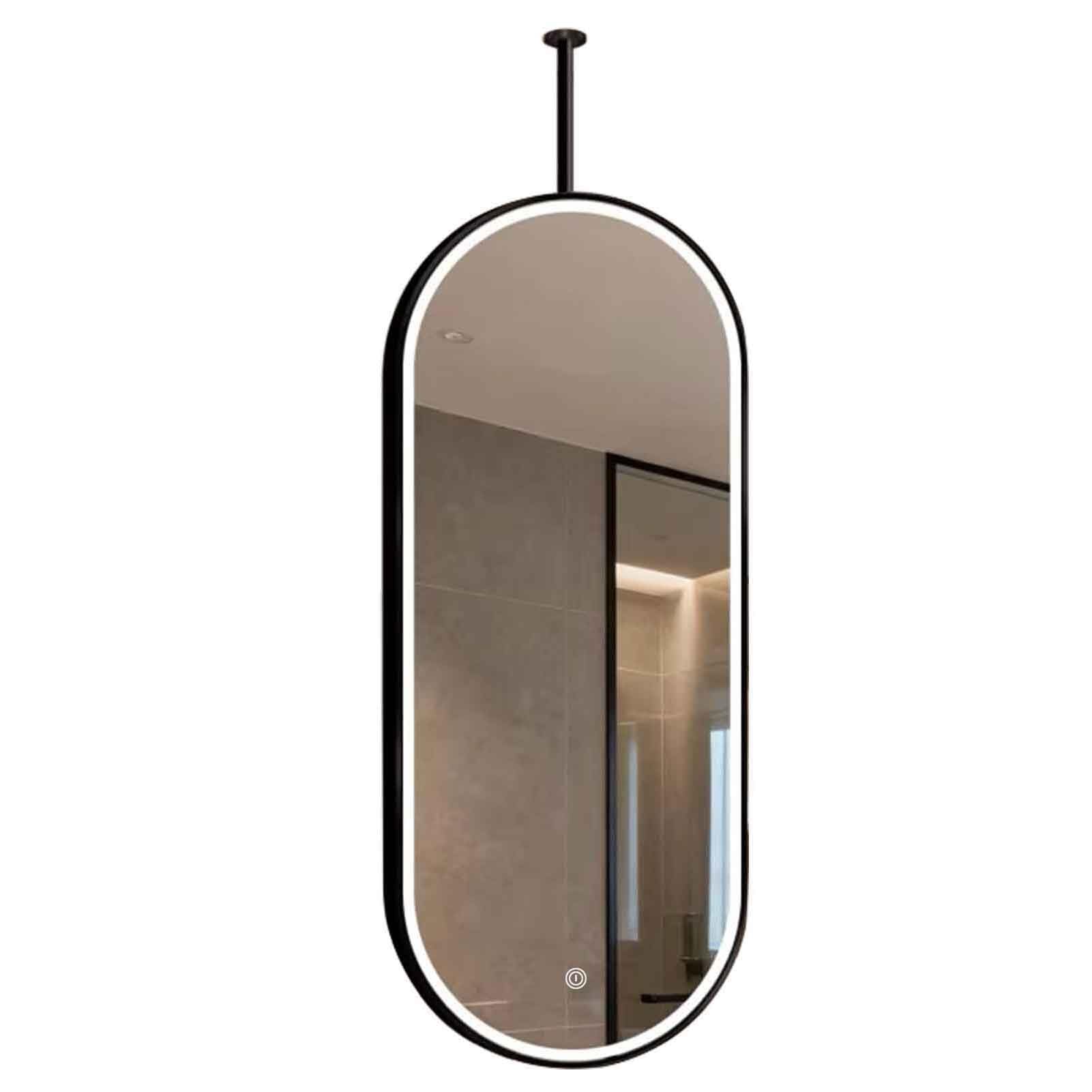 FGXHHS Oval Bathroom LED Illuminated Mirror Black Metal Frame Ceiling Hanging Mounted Make-up Shaving HD Mirrors(50cmx90cm)