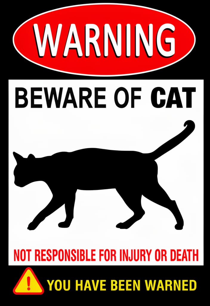 peiyeety Warning Beware of Cat Tin Sign 12x8 Inch Metal Wall Decor, Funny Vintage-Style Cat Lover Warning Plaque for Home Door Garage Man Cave Patio, Quirky Gift Idea