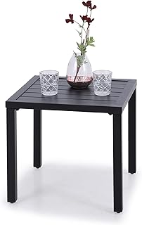 PHI VILLA Indoor Outdoor Small Metal Square Side/End Table, Patio Coffee Bistro Table, Black