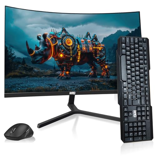 Image of MTG 32 inch Curved Monitor Full HD 1080P Frameless Screen, HDMI DP USB Audio, Low Motion Blur, VESA Mount, Wireless Keyboard Mouse Combo, Computer Monitor for Gaming, Home and Office