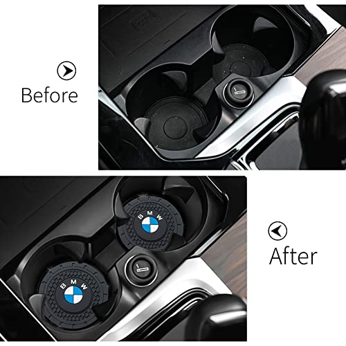 Image of YUIQIEUY Car Cup Holder Coaster for BMW Recessed Silicone Cupholder Coaster Interior Accessories 2.75IN 2Pack Black
