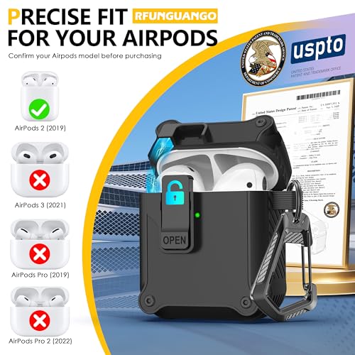 Image of RFUNGUANGO AirPods 2 Case with Lock Magnetic Lid, Black