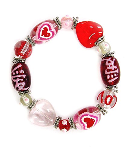 Linpeng womens Beads Stretch Bracelet, Red/Pink, 7 5 inch US