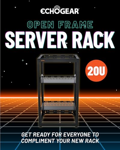 Image of ECHOGEAR 20U Open Frame Rack w /Optimal Air Flow, DIY Assembly, 20.4 inch Depth | Wall mountable enclosure includes 2x vented shelves, 25x mount screws, 4x leveling feet, 4x shelf stops, 2x securement stops