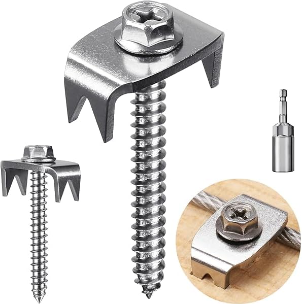 100-Pack 304 Stainless Steel Fence Staples, 1.6 Inch Reusable Fence Screw Nails for Wire Mesh and Woven Fencing, Easy Install with Power Drill