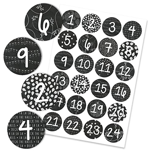 Papierdrachen 24 Adventskalender Zahlenaufkleber - schwarz weiß Nr 16 - Sticker 4 cm - zum Basteln und Dekorieren