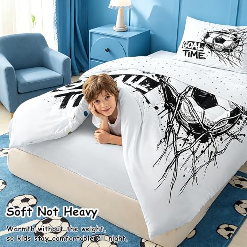 Image of Feelyou Soccer Comforter Set All Season Football Sports Bedding Set with 1 Pillow Cases Soccer Ball Game Microfiber Kids Toddler Bedclothes Bedroom Decor Duvet Quilt Breathable Soft Lightweight
