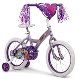 Huffy Disney Princess 16' Girls' Bike, Ideal for Ages 4-6 Years Old, Removable Training Wheels, Purple Design, Sturdy and Durable, Heart Shaped Basket, Shimmering Streamers, Adjustable Comfort