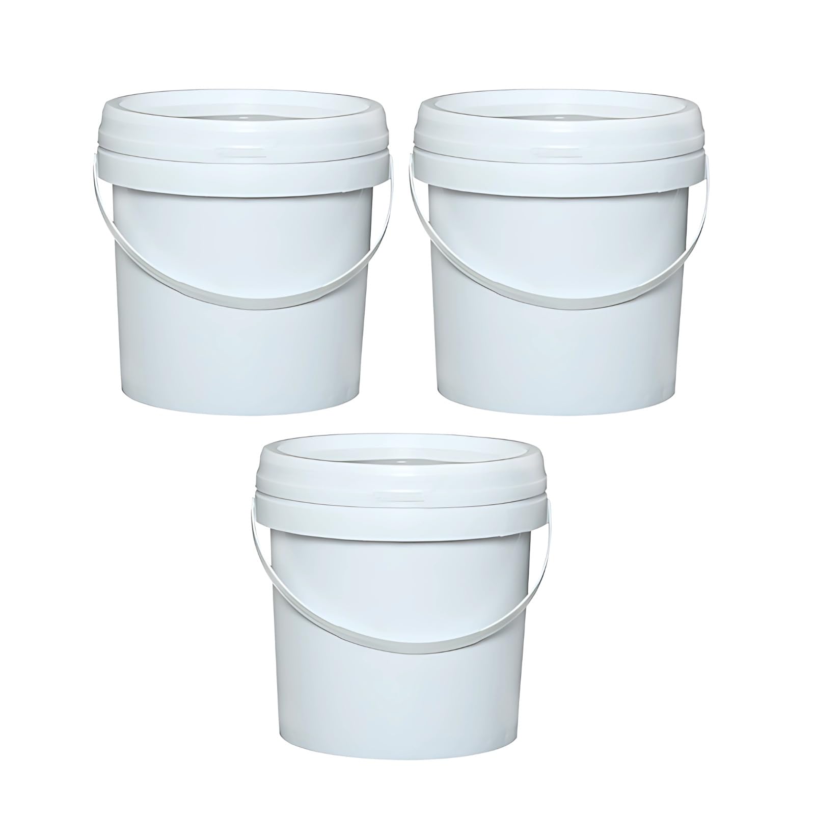 Packool 3 Pcs Plastic Buckets with Lids, Food Safe Pails with Reinforced Lids for Stacking, Versatile Storage for Home, Garden, and Industrial Use, 3 Liter White Buckets