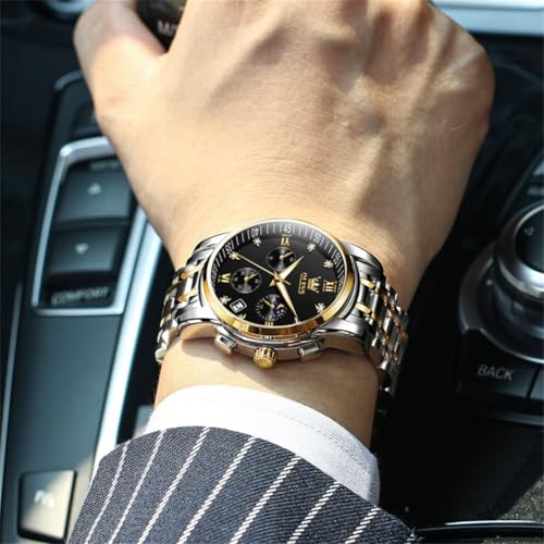 Image of OLEVS Watch for Men Diamond Business Dress Analog Quartz Stainless Steel Waterproof Luminous Date Two Tone Luxury Casual Wrist Watch Blue