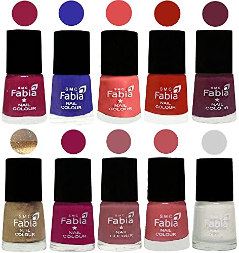 Image of SMC Fabia ALL IN ONE (PACK OF 10), Long Lasting Glossy Nail Polish, 6 ml Each, All Vibrant Colours,01765