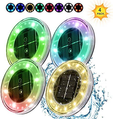 Bodenleuchte LUNSY bodenleuchte Solar außen,Warmes Weiß + Farbe wechseln mit Bewegungssensor IP68 Wasserdicht Solar Gartenleuchten 18LED Perfekt angepasst an Gärten, Wege, Eingänge -4 Stück