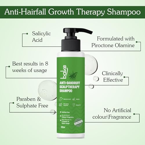 Image of BAKE 2% Salicylic Acid Anti Dandruff Shampoo for Scalp Strengthening, Dry Itchy Scalp, For Men & Women - 200ml