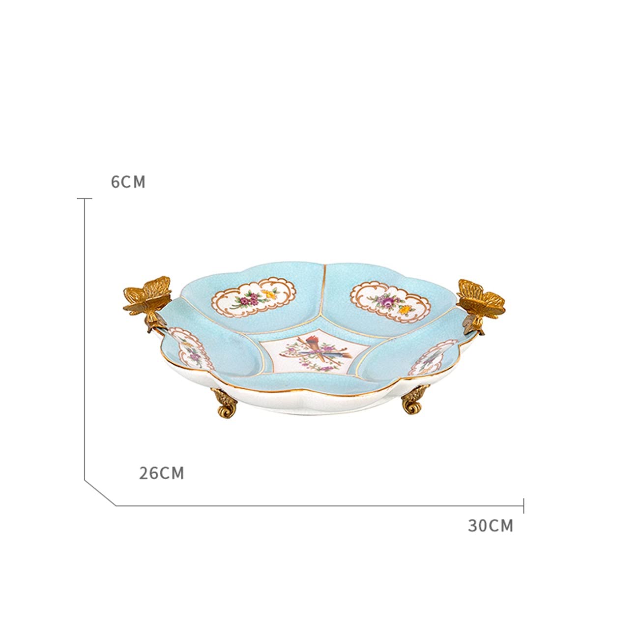 Plato de cerámica para Fruta con Borde de Mariposa Bandeja Decorativa para Servir postres Dulces Frutos Secos Platos de Almacenamiento Mesa de Centro,