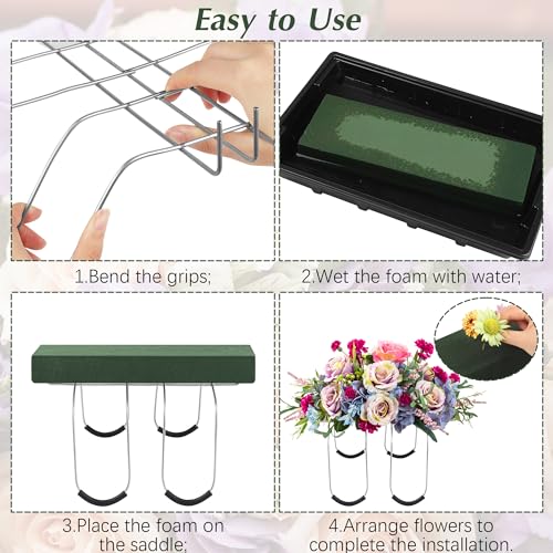 Hahood 4 Pack Memorial Day Headstone Flower Saddle with Floral Foam 17 x 12 Inch Gravestone Saddle Cemetery Flower Holder Outdoor Wire Rustproof Tombstone Saddle Cemetery Floral Ar image 1