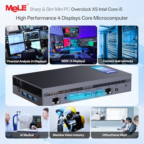 Image of MeLE Mini PC Slim Core i5 1235U (10C /12T, up to 4.4GHz) 16GB DDR4 512GB SSD Overclock X5 Small Desktop Computers with 2X HDMI + 2X USB-C 4K Quad Display, 1G + 2.5G Dual LAN, 2.4GHz /5GHz Wi-Fi BT5.2