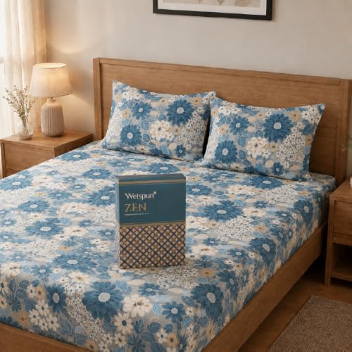 Image of Welspun Zen Microfiber Floral Double Bedsheet with 2 Pillow Covers | Percale Bed Sheet | Skin Safe, Breathable & Easy Care Bedding Set | Gift Set | Light Grey | 220 x 240 Cm