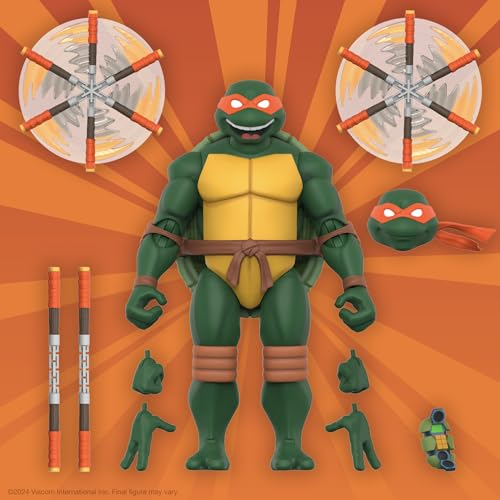 Image of Super7 ULTIMATES! Teenage Mutant Ninja Turtles Michelangelo - 7 inch TMNT Action Figure with Accessories Classic Cartoon Collectibles and Retro Toys