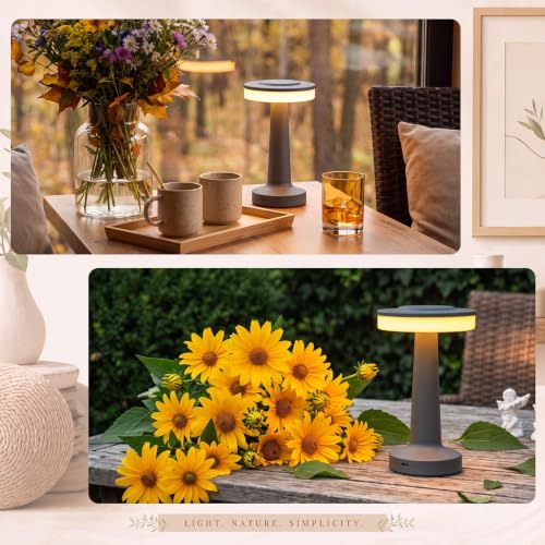 Image of Riakrum 2 Pcs LED Cordless Table Lamp Bulk Rechargeable,Gray | Portable Wireless Lamps, 3 Color Stepless Dimming, 15 Hour Battery, Touch Control, Wedding Home Restaurant Decor