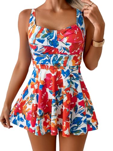 B2prity One Piece Swimdress Swimsuit for Women Tummy Control Wrap Swim Dress Modest Ruched Skirt Bathing Suit